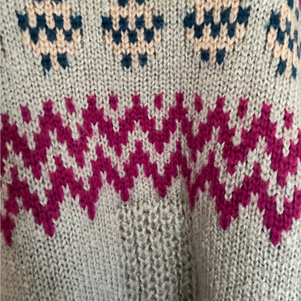 Gigio Oversized Mocha Fair Isle Knit Crewneck Sweater Size S - Picture 4 of 7